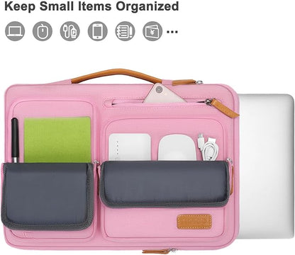 MOSISO 360 Protective Laptop Case 13.3 inch, 13-13.3 inch Laptop Sleeve Compatible with MacBook Air/Pro 13 / Pro 14,HP Dell Acer ASUS,Side Open Carrying Case with 4 Zipper Pockets&Handle, Pink