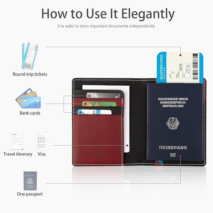 Lychii Passport Holder Cover, Ultra Slim PU Leather Travel Passport Wallet Organizer, 5.7 x 4.1 Inches