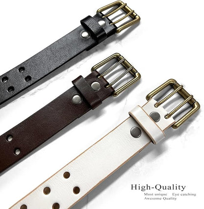 Ben Antique Twin Roller Buckle Vintage One-Piece 100% Leather Jean Belt 1-1/2" Wide