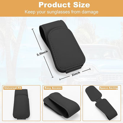 Sunglass Holder for Car, Magnetic Leather Car Sunglass Holder, Visor Sunglasses Holder Clip, Sunglasses Clip for Car Visor, Sunglass Holder for Ticket Card and Different Size Eyeglasses(1 Pack, Black)