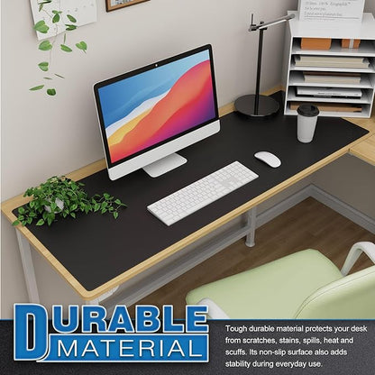 K KNODEL Large Office Leather Desk Mat, Mouse and Keyboard Pad, Computer and Laptop Mat, Desktop Protector and Cover, Writing Pad and Blotter (47.2"x17", Black)