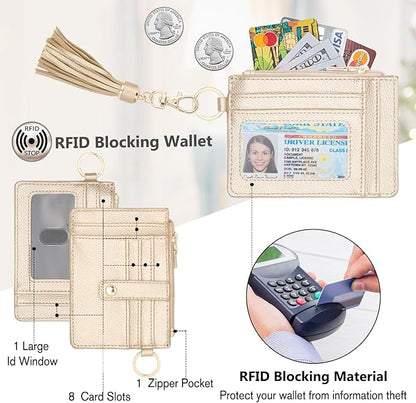 KNGITRYI Wallet Keychain Wristlet for Women,Slim RFID Credit Card Holder Purse Tassel Keychain Bangle Key Ring for Men Women