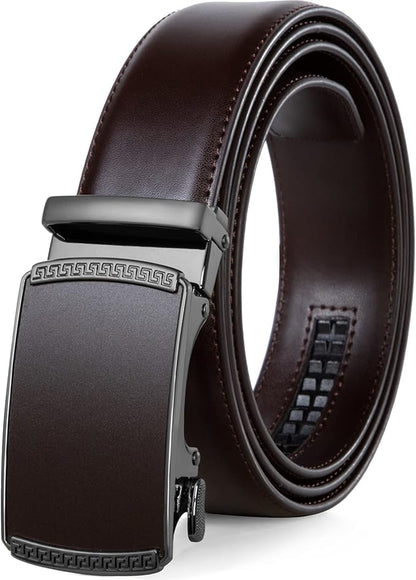Founders & C Men's Ratchet Belt 1 3/8",Leather Dress Belt Adjustable with Click Sliding Buckle Trim to Exact Fit