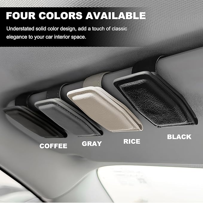 2PCS Sunglasses Holders for Car Sun Visor, Magnetic Leather Auto Visor Glasses Organizer Ticket Card Clip, Universal Eyeglasses Hanger Mounter for Most Cars, Trucks, SUVs (Black)
