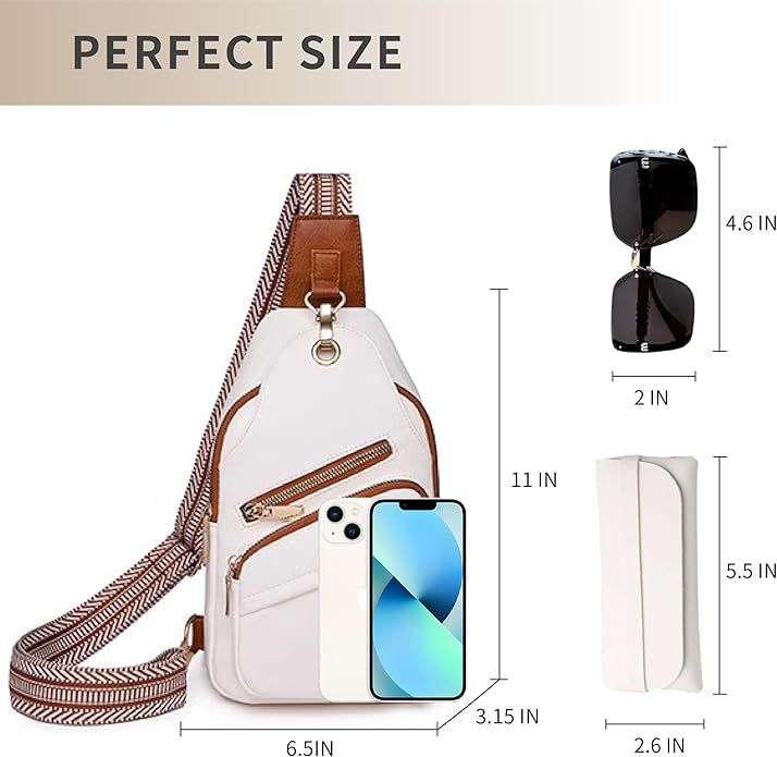 Sling Bag Set, PU Leather Sling Bag, Multi-Zipper Design for Travel, Outdoors, Valentine’s Day Gifts