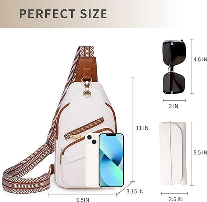 Sling Bag Set, PU Leather Sling Bag, Multi-Zipper Design for Travel, Outdoors, Valentine’s Day Gifts