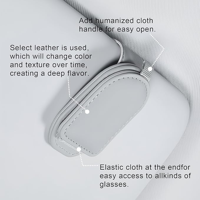 Sunglass Holder for Car Visor, Magnetic Leather Eyeglass Holder, Universal Car Sunglass Organizer Visor Accessories for SUV Truck Pickup, 2 Pack (Gray)