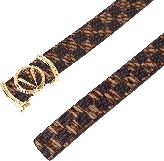 Aurolran Men&Womens Leather Dress Belt Business Automatic Buckle Belt Color-Black Silver Gold