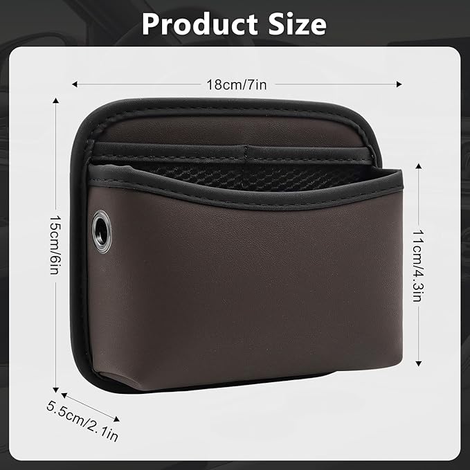 Car Seat Side Storage Pocket, Small Car Seat Organizers PU Leather Car Console Organizer Pocket Multifunctional Console Side Organizer Bag for Phone, Keys, Sunglass, Wallet (1Pack, Brown)