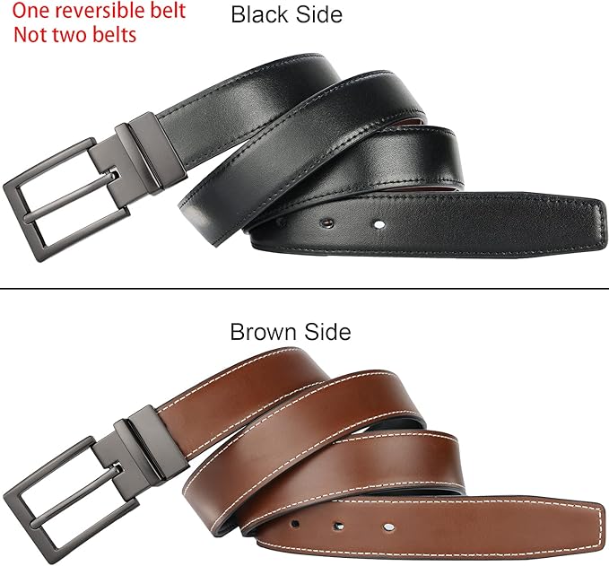 Lavemi Mens Belt Reversible 100% Italian Leather Dress Casual,One Reverse for 2 Colors,Trim to Fit