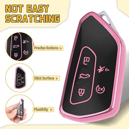 FT FUNTOR Key Fob Cover for Volkswagen,Soft TPU Full Protection Case Compatibale With VW Golf GTI Atlas Skoda Octavia ID3 ID4 MK8 (Pink, 5 Buttons)