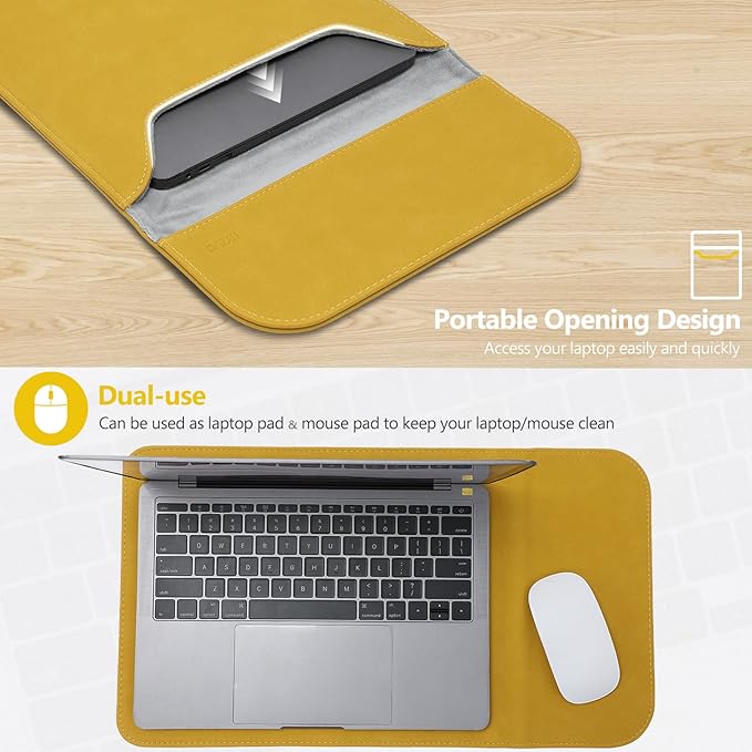 HYZUO 15-16 Inch Laptop Sleeve for MacBook Pro 16 M5/M4/M3/M2/M1 Pro/Max A3428 A3429 A3403 A3186 2026-2019, MacBook Pro 15 2015-2012, XPS 15, Faux Suede Leather Case with Accessory Bag, OliveYellow