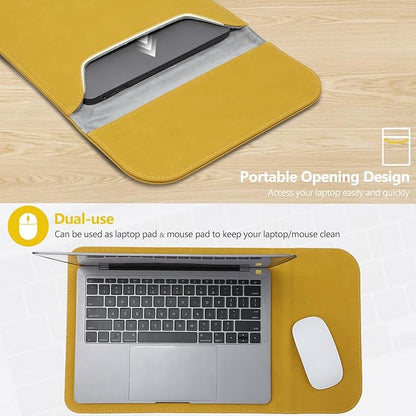HYZUO 15-16 Inch Laptop Sleeve for MacBook Pro 16 M5/M4/M3/M2/M1 Pro/Max A3428 A3429 A3403 A3186 2026-2019, MacBook Pro 15 2015-2012, XPS 15, Faux Suede Leather Case with Accessory Bag, OliveYellow