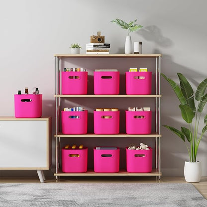 ORGIDOL 8 Pack Pink Storage Bins with Lids Stackable Storage Container for Organizing, Storage Boxes with Handle for Shelves, Cute Storage Bin for Craft, Snacks, 9.85x6.9x5.7 inch