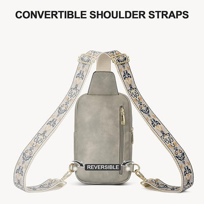 BOSTANTEN Sling Bag Quilted Crossbody Bags for Women Cross Body Purse Leather Fanny Pack with Adjustable Guitar Strap