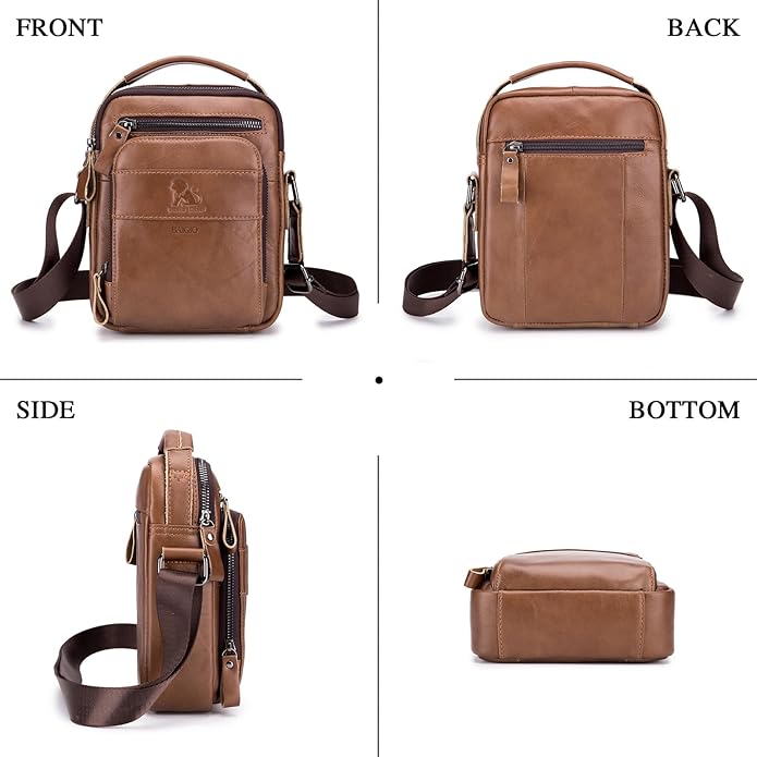 BAIGIO Genuine Leather Small Messenger Bag for Men Shoulder Bag for Ipad Crossbody Bag Men Handbag Satchel Travel Business