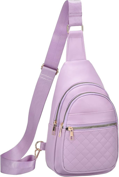 Crossbody Bags for Women Men,Leather Sling Bag Cross Body Backpack for Women, Casual Chest Bag Daypack for Travel Hiking, Purple