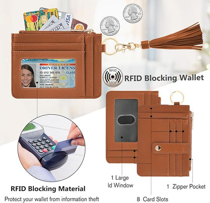 KNGITRYI Wallet Keychain Wristlet for Women,Slim RFID Credit Card Holder Purse Tassel Keychain Bangle Key Ring for Men Women
