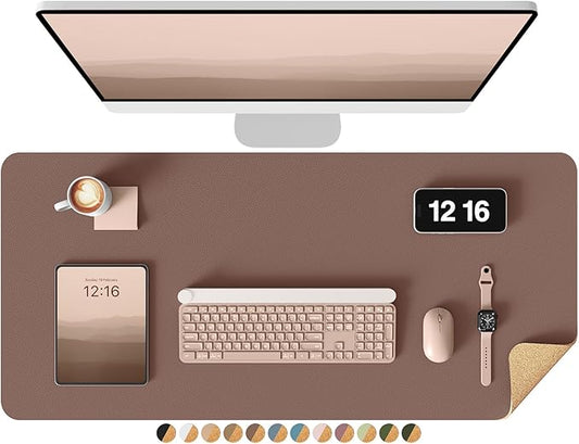 YSAGi Double-Sided Desk Pad, 31.5"x15.7"Leather Desk Mat, Eco Cork Desk Pad Protector,Large Mouse Pad,Waterproof Desk Blotter for Office/Home(Chocolate)