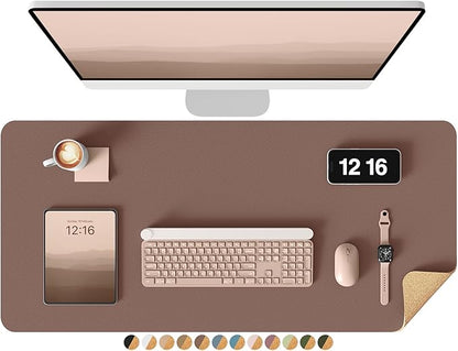 YSAGi Double-Sided Desk Pad, 35.4"x17"Leather Desk Mat, Eco Cork Desk Pad Protector,Large Mouse Pad,Waterproof Desk Blotter for Office/Home(Chocolate)