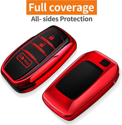 Sindeda for Toyota Key Fob Cover with Metal Keychain & Leather Strap for 2025-2026 Camry 4 Runner 2019-2026 Venza, Land Cruiser,2023-2026 Tacoma Grand Highlander,Corolla,bZ4X,3-Buttons(Red)