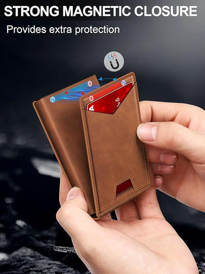 GHUKY Wallet for Men RFID Wallet with Money Clip, Slim Pop Up Card Holder for 10-12 Cards, Minimalist Smart Credit Card Case with ID Window, Bifold Metal Wallet for Front Pocket, Gifts for Men