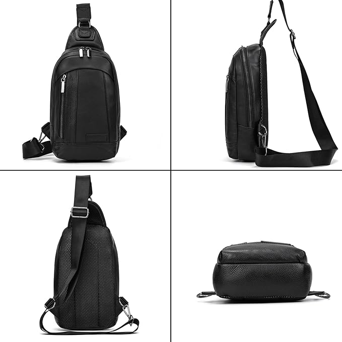 Genuine Leather Sling Bag Multi-pocket Chest Bag for Men Hiking Travel Daypack