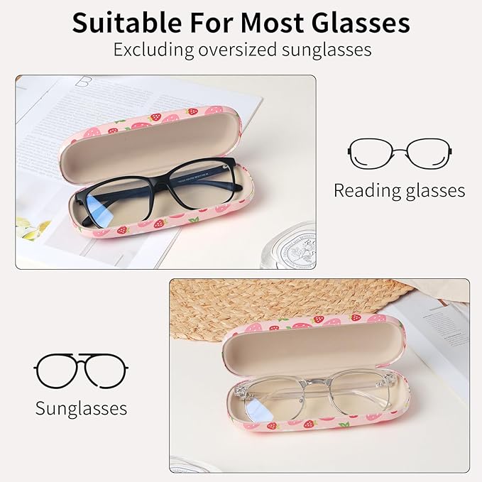 Glasses Case Hard Shell, Leather Protective Case for Sunglasses with Cleaning Cloth, Cute Eyeglass Cases for Women