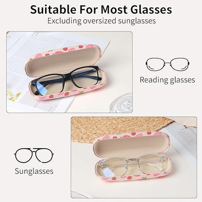 Glasses Case Hard Shell, Leather Protective Case for Sunglasses with Cleaning Cloth, Cute Eyeglass Cases for Women