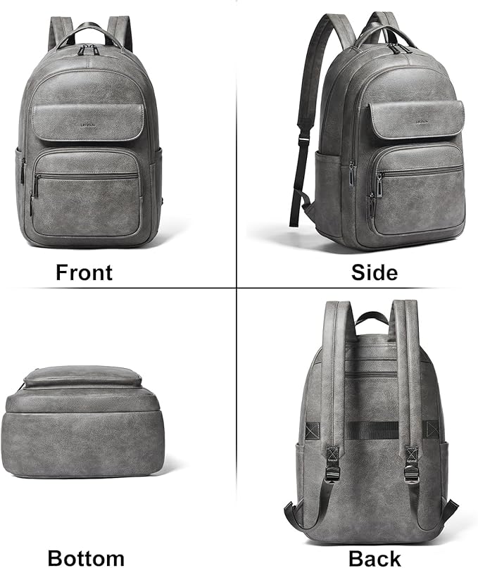 Leresas 37L Backpack Purse for Women Mens for Work Travel Back Pack Purses Vegan Leather Back Pack Fashion Laptop Computer Bag Dark Grey