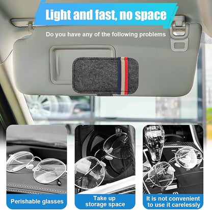 Sunglass Holder for Car Sun Visor Organizer – 6.1"×3.6" Soft Felt Eyeglasses Organizer Card Pocket for Pen Invoice, Universal Clip-on Glasses Holder Storage Pouch for Cars SUV Trucks (Grey)