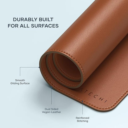 Satechi Vegan Leather Desk Mat, Large Mouse Pad Scratch and Water Resistant, Easy to Clean, Desk Pad for Office and Home, 26.8” x 12.4” x 0.1” - Brown