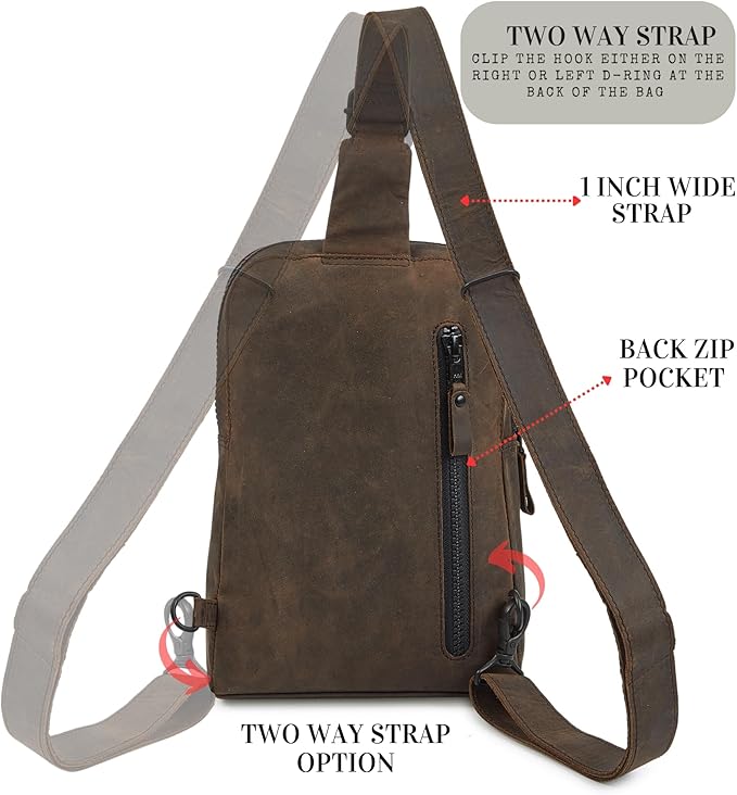 Leather Sling Bag for Women Genuine Crossbody Purse Small Trendy Cross Over Chest with Phone and Credit Card Slots (Coffee Crazy Horse)