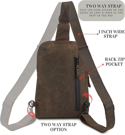 Leather Sling Bag for Women Genuine Crossbody Purse Small Trendy Cross Over Chest with Phone and Credit Card Slots (Coffee Crazy Horse)