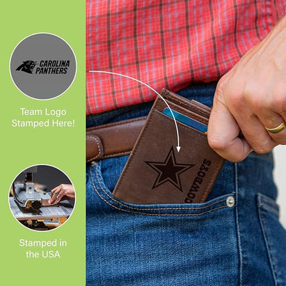 Team Sports America NFL Carolina Panthers Front Pocket Slim Wallet for Men | Minimalist Leather RFID Blocking Bifold Card Holder with Money Clip | Officially Licensed Stamped Logo