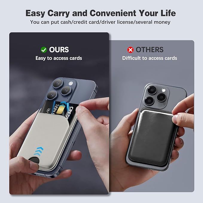 QYQBOON Mag-Safe Wallet Magnetic Wallet for iPhone Lightweight Magnetic Phone Wallet Stand Adjustable Leather Magnetic Card Holder for iPhone 16/15/14/13/12 Series, Size Not for iPhone Mini (Grey)