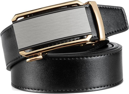Founders & C Men's Ratchet Belt 1 3/8",Leather Dress Belt Adjustable with Click Sliding Buckle Trim to Exact Fit