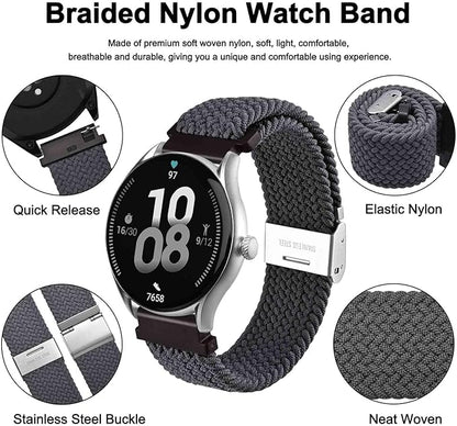 WOCCI 19mm Braided Nylon Watch Band for Men and Women, Quick Release, Silver Stainless Steel Buckle (Grey)