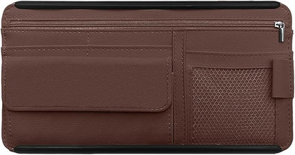 Car Sun Visor Storage Bag, Soft Leather Surface Organizer, Scratch-Resistant Auto Sunshade Organizer Bag, Can Store ID Card, Eyeglasses, Pen, Driving License etc (Brown)