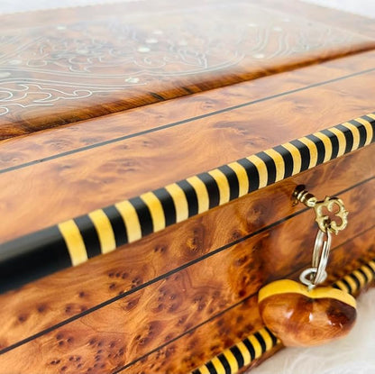 Hand Carved Wooden Box With lid Keepsake Box Storage Jewelry Decor Art Organizer Thuya Burl and Inlaid with Ebony and Mother of Pearl(Vintage Decorative Wood Box,)(Luxury Moroccan Wooden Box)
