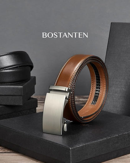 BOSTANTEN Mens Belt Leather Ratchet Belt For Men Dress and Casual with Adjustable Buckle, Trim to Fit