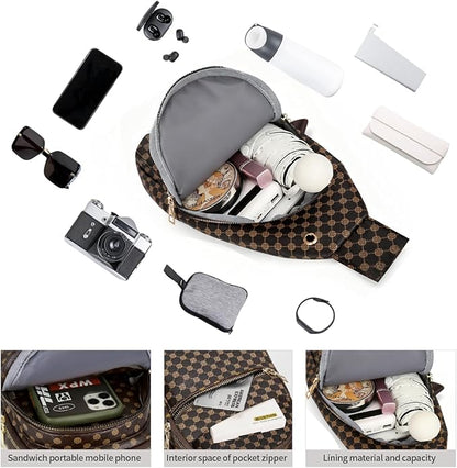 Sling Bag Set, PU Leather Sling Bag, Multi-Zipper Design for Travel, Outdoors, Valentine’s Day Gifts