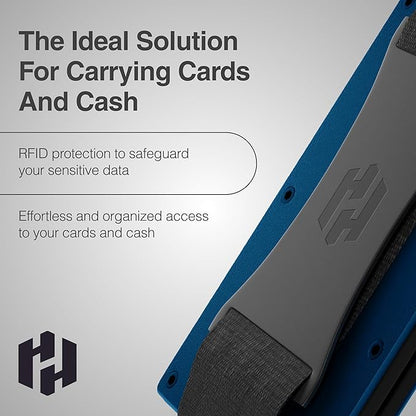 Hayvenhurst Wallet for Men - Slim RFID Blocking Metal Wallet with Cash Strap, Minimalist Front Pocket Credit Card Holder, Small Mens Wallet