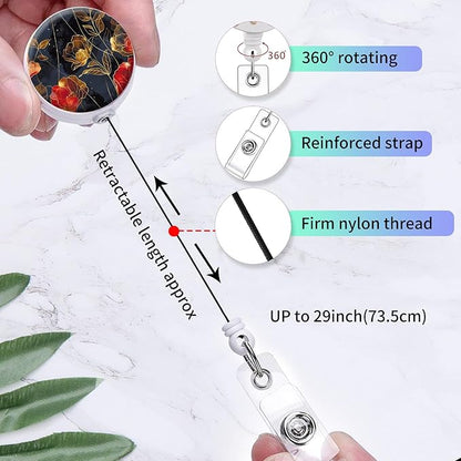 2 Pack Badge Reels Holder Retractable with ID Clip for Nurse Name Tag Card Nursing for Doctor Teacher Student Employee Office Medical Work (Groovy Flower)