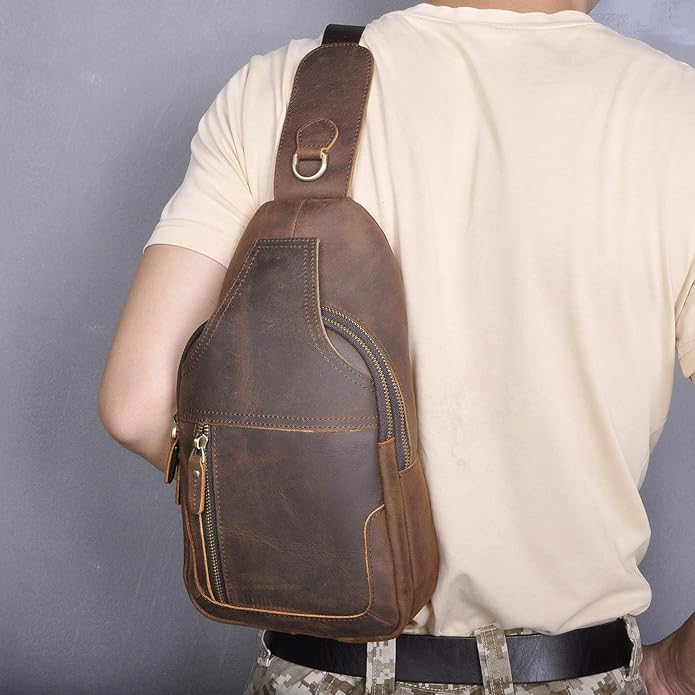 Le'aokuu Men Fashion Casual Tea Designer Travel Hiking Crossbody Chest Sling Bag Rig One Shoulder Strap Bag Men Leather 8015 | Fashion, Casual, Tea, Designer, Travel, Hiking