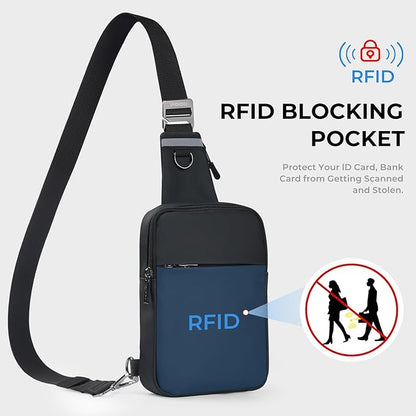 VADOO Sling Bag, Crossbody Bags with RFID & Water Resistant for Women and Men Small Faux Leather Chest Bag for Travel, Black