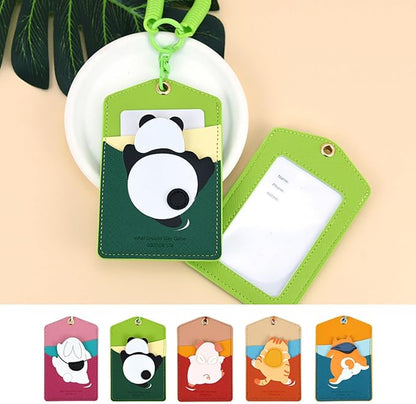 ID Badge Holder with Keychain, 3 Card Slots Cartoon Animal Cute Badge Holder for Professionals, Teacher, Nurse Officer and Students Women Girls Boys (Panda)