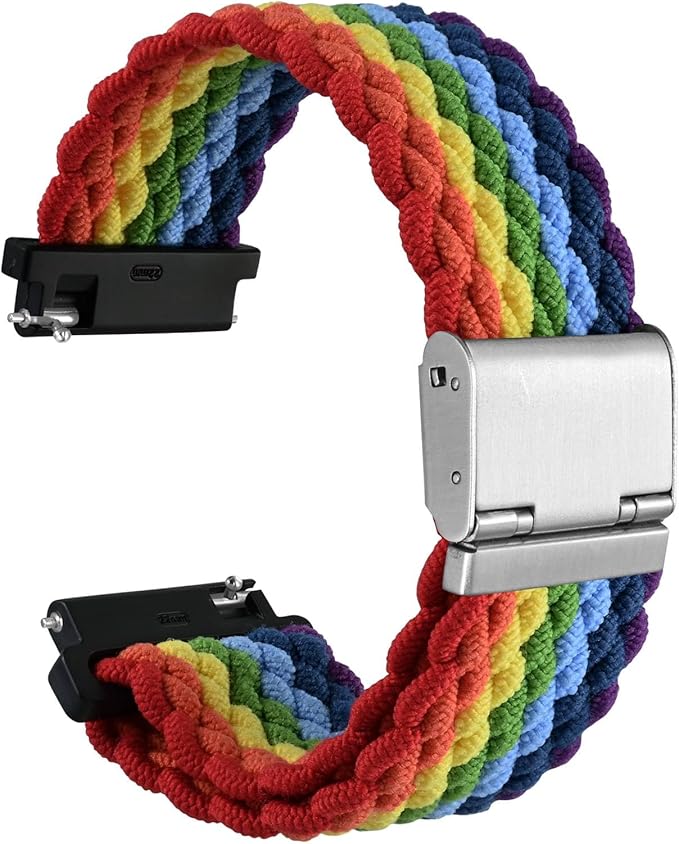 WOCCI 20mm Braided Nylon Watch Band for Men and Women, Quick Release, Silver Stainless Steel Buckle (Multicolor)