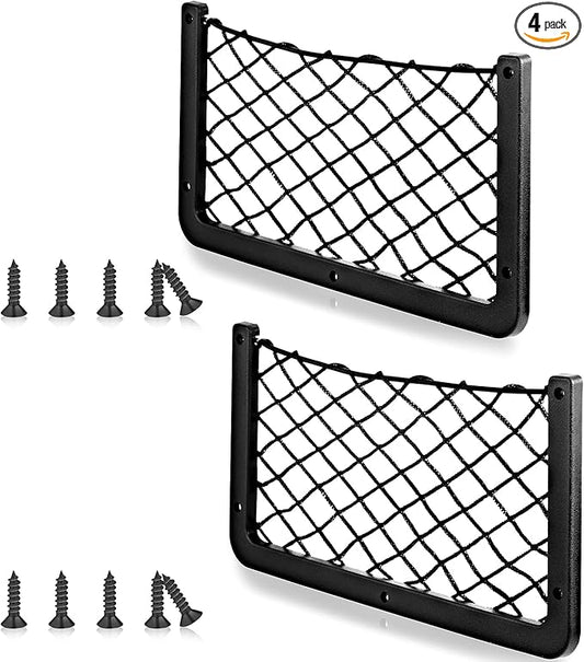 Frienda 4 Pcs Car Storage Net Bag, ABS Plastic Framed Mesh Net Holder, Phone & Cargo Organizer with Screws for Auto, Rv, Boat, Truck Pocket Storage (14 x 7.3 Inch)