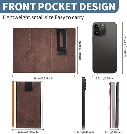 Mens slim Wallet，with RFID Shielding, Holds 9 Cards Easily, card wallet for Men, Minimalist Wallet For Men, Made of aluminum and Pu Synthetic Leather, Includes Cash clip (Coffee Color)